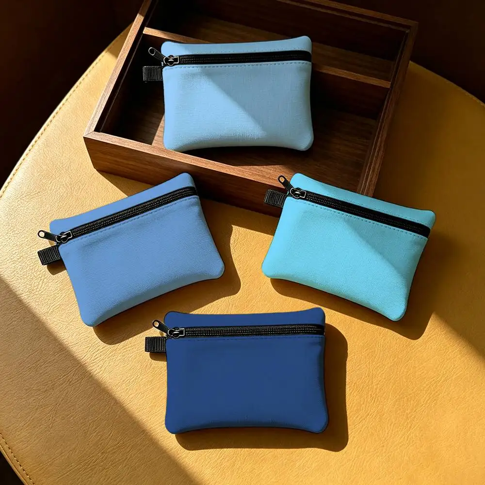 Nordic Style Light Blue Color Waterproof Zippered Coin Purse – Lightweight Hanging Wallet For Coins ID Cards