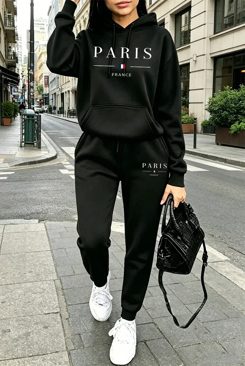 Hot Sales Womens Outfits Casual Pocket Hooded Sweatshirt Outdoors Sports Jogging Clothing Urban Streets Hoodie Pants Sportswear