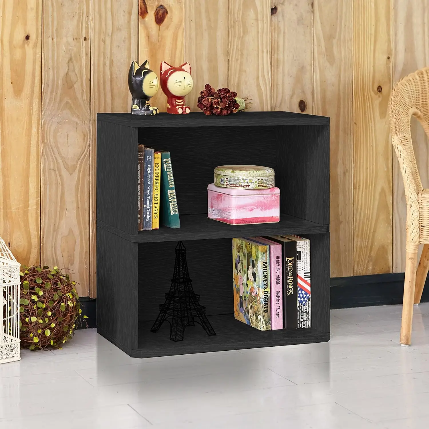 Webster 2 Tier Bookshelf Display Storage and Organizer (Tool-Free Assembly and Uniquely Crafted 2D x 22.8W x 24.7H in