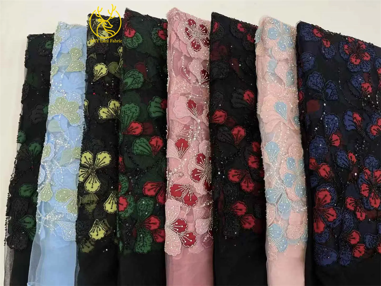 Beautiful African Beaded Sequin Lace Fabric Fashion French Nigerian Tulle Lace Fabric for Women Party Dresses Sewing 5 Yards