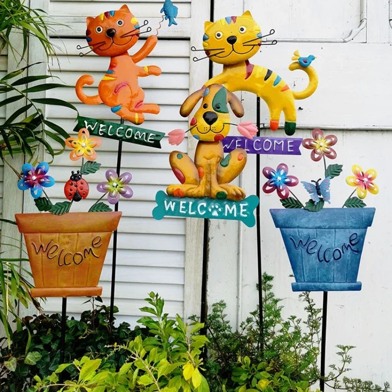 Outdoor Iron Flower Plug Handmade Painting Climbing Rattan Trellis Homestay Balcony Guide Signs Courtyard Landscape Welcome Card