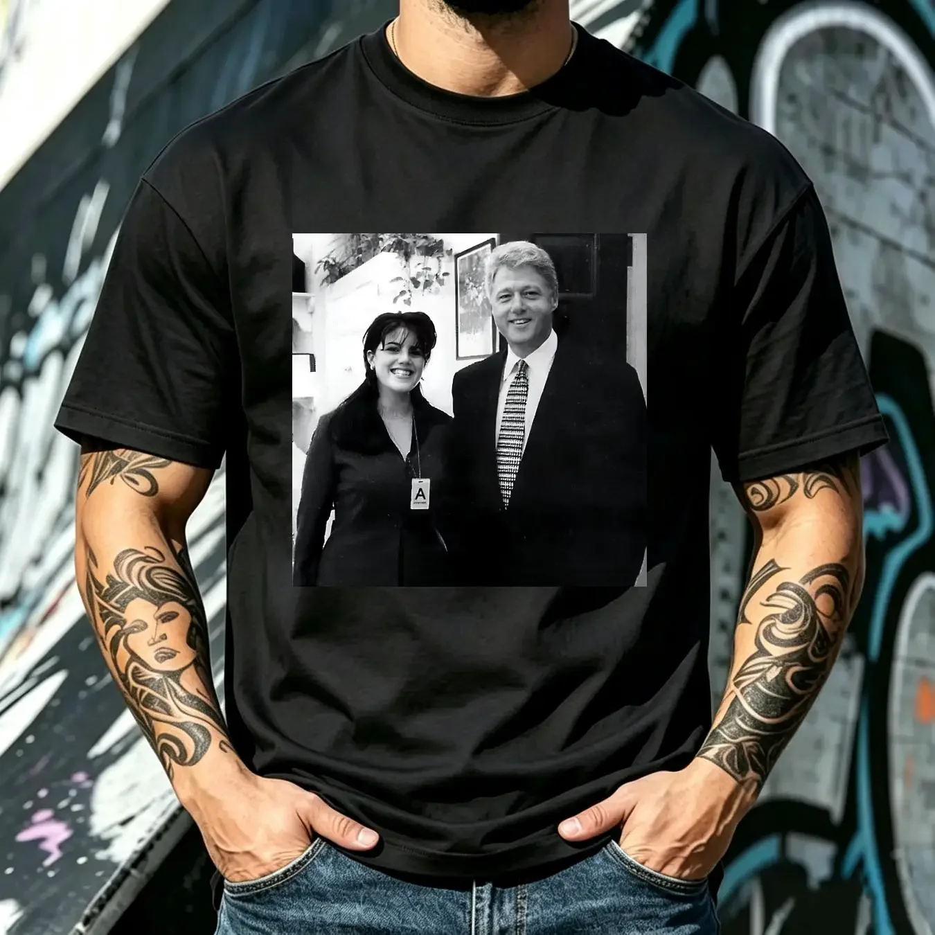 washed T Shirt Funny Bill Clinton And Monica Lewinsky All Siz vintage Washed Top For Everyday Wear Comfortable streetwear