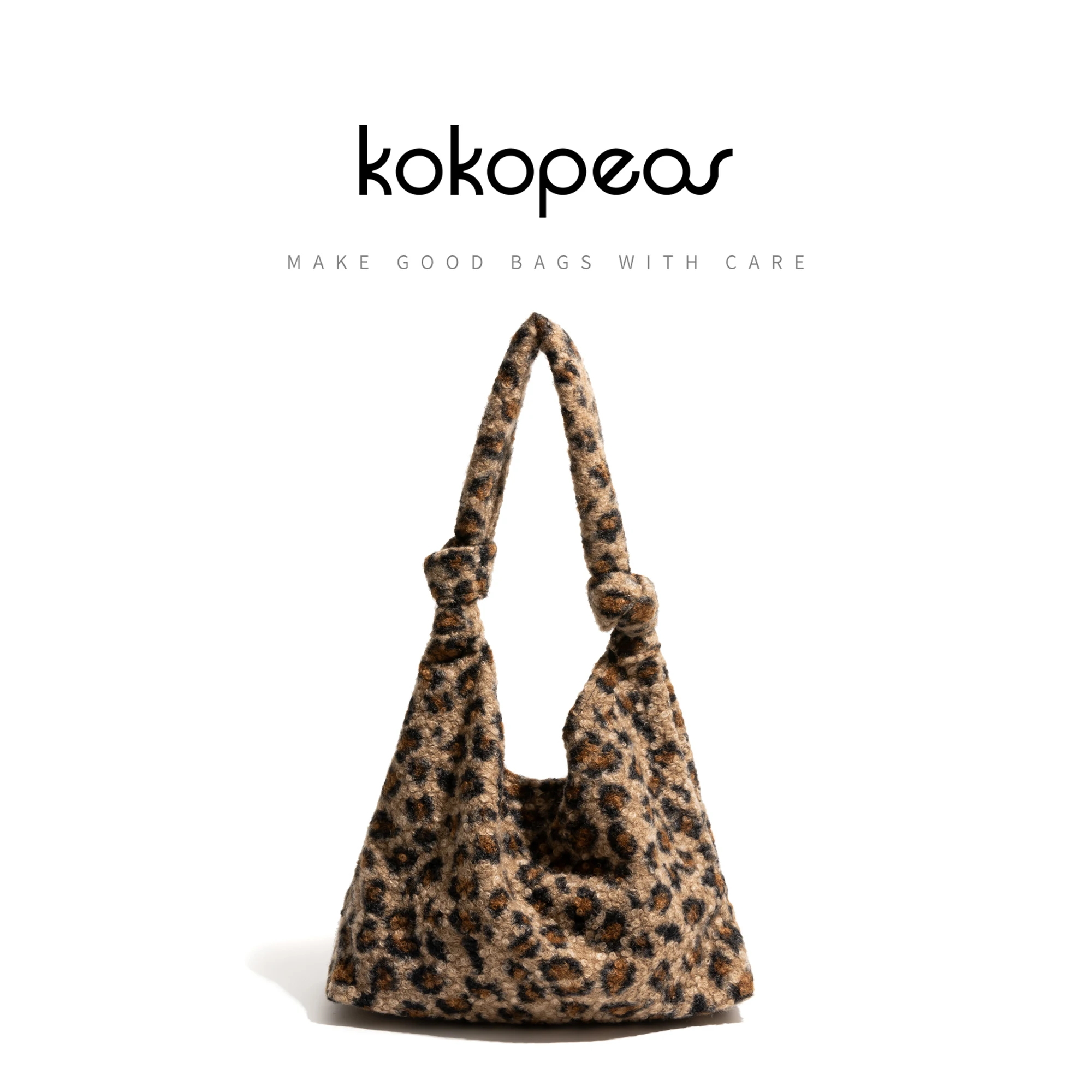 

KOKOPEAS Lamblike Fabric Leopard Winter Woman Shoulder Purse Vintage Fashion Knotted Strap Girl Phone Purse Simple Shopping Bag