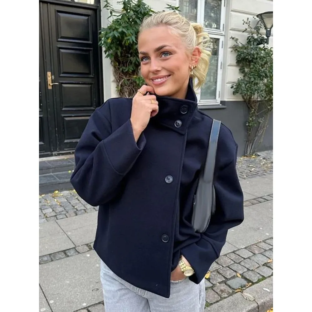 

Двубортное шерстяное пальто большого размера с высоким воротником-стойкой, женская верхняя одежда Faion ort, зимнее пальто Cleanfit Sle