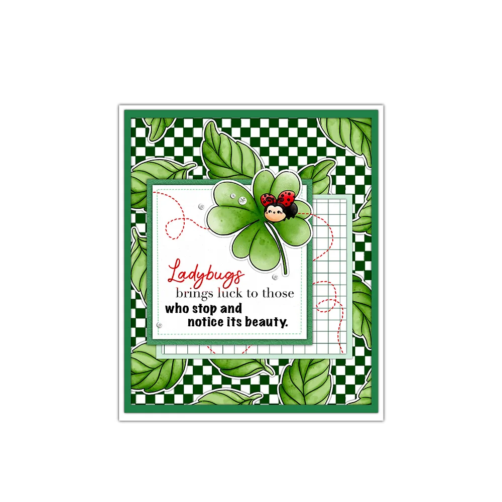 Mangocraft Lucky Clover And Ladybugs Cutting Dies Clear Stamp Spring DIY Scrapbooking Metal Dies Silicone Stamp For Cards Albums