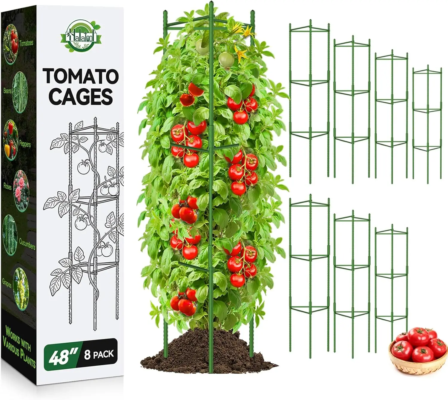 

8 Pack Tomato Cages for Garden,Up to 48in(4FT) Adjustable Tomato Cage,Garden Stakes Tomato Trellis for Pots,Tomato Plant