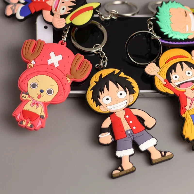 One Piece Anime Keychain Accessories Cartoons Luffy Zoro Action Figures Rubber Keyring for Car Keys Charms Key Chain Toys Gifts