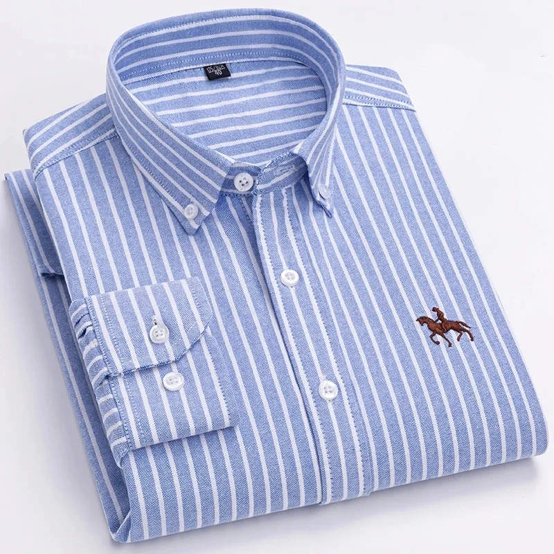 100% Pure Cotton Oxford Shirt For Men Long Sleeve Solid Casual Business Regular-Fit Formal Dress Shirts Social Blouse S-6XL