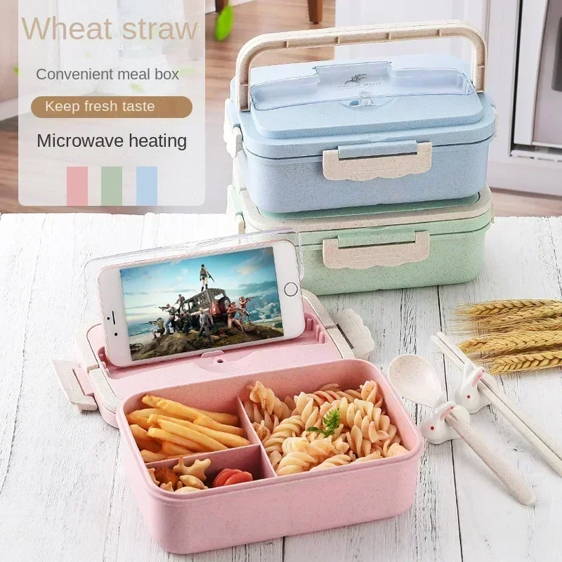 Baby Wheat Straw Lunch Box Bento Box Portable Compartment Fruit Food Box Children Microwave Picnic Lunch Box Student Snack Box