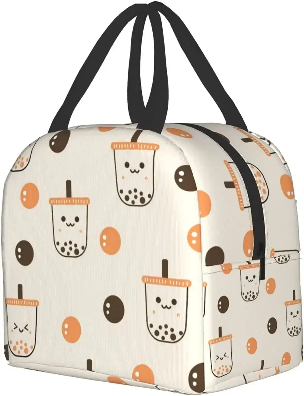 Happy Boba Bubble Tea Portable Insulated Lunch Bag Reusable-Suitable For Office/Camping/Picnic/Travel