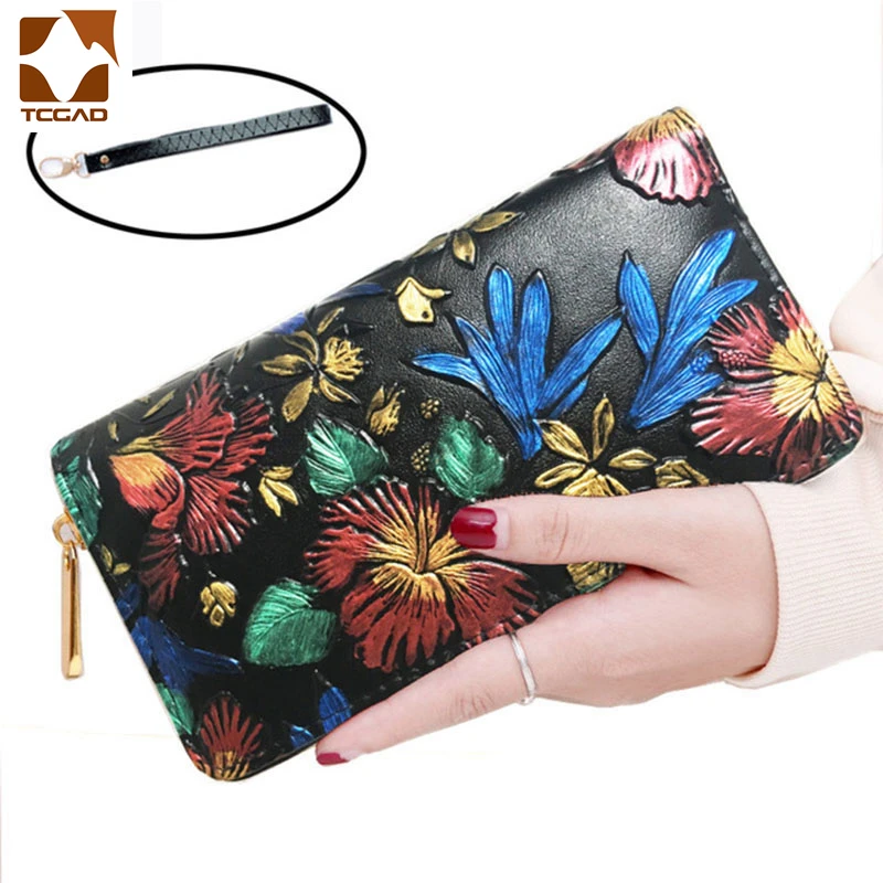 Wallet Woman 2025 Embossed Dragonfly Rose Clutch with Tassel Wristlet Purse Long Genuine Leather Evening Bag Wallets for Women