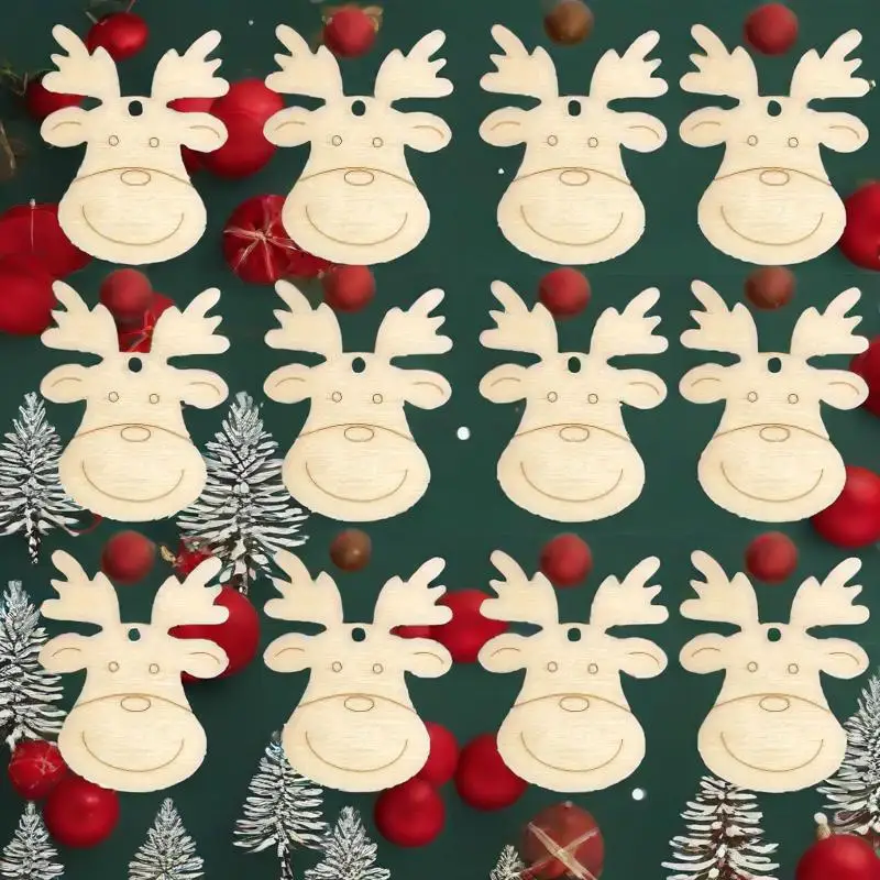 20pcs Wooden Deer Pendant Decorations, Christmas Decorations, Party Favors, DIY Crafts, Holiday Decorations