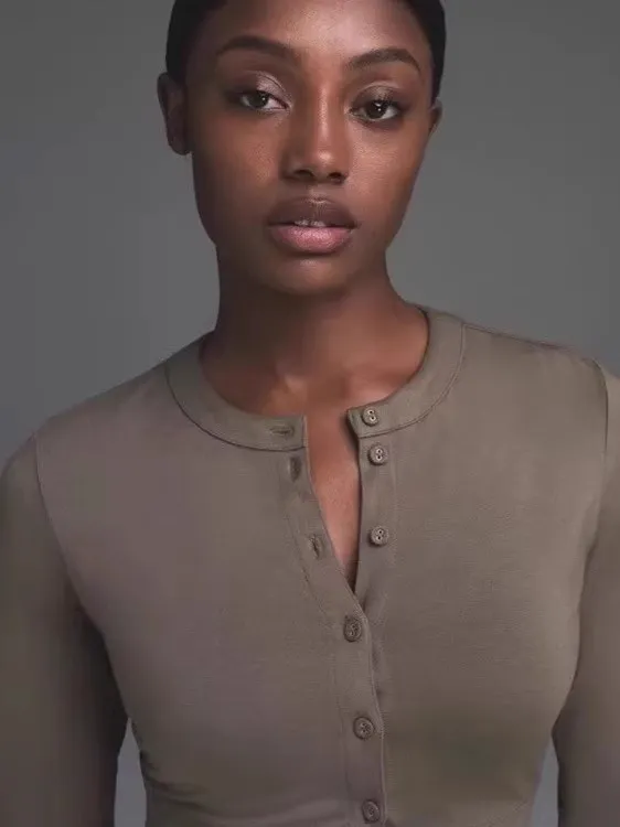 Sexy ort Svel Women's Top Faionable Slimming Online Store New Arrival Commute Sle Button Detail Regular Sve