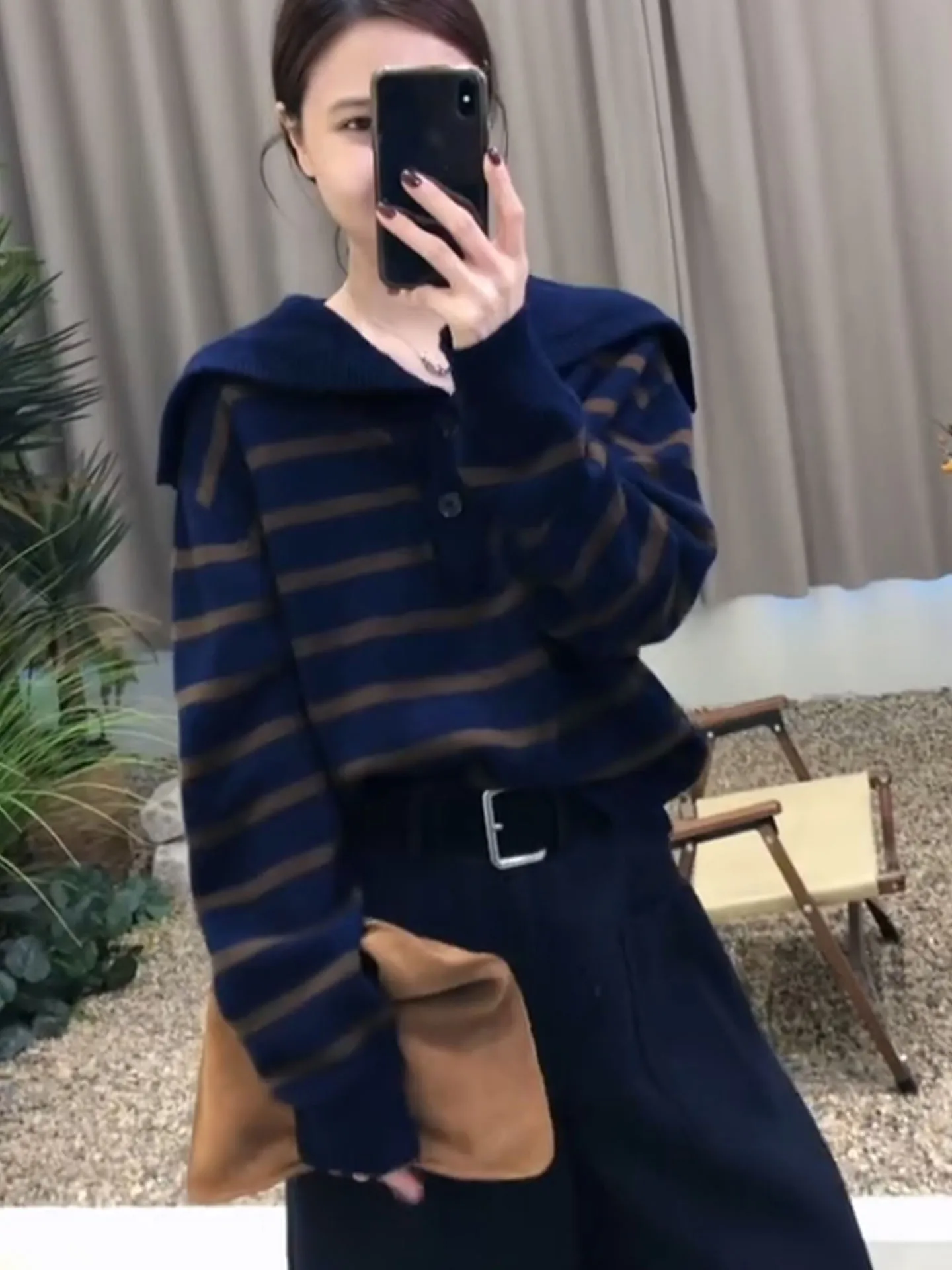 

Свитер Thiened Camere Color Blo в полоску, свободный крой, длинный све, универсальный вязаный свитер, зима 2025