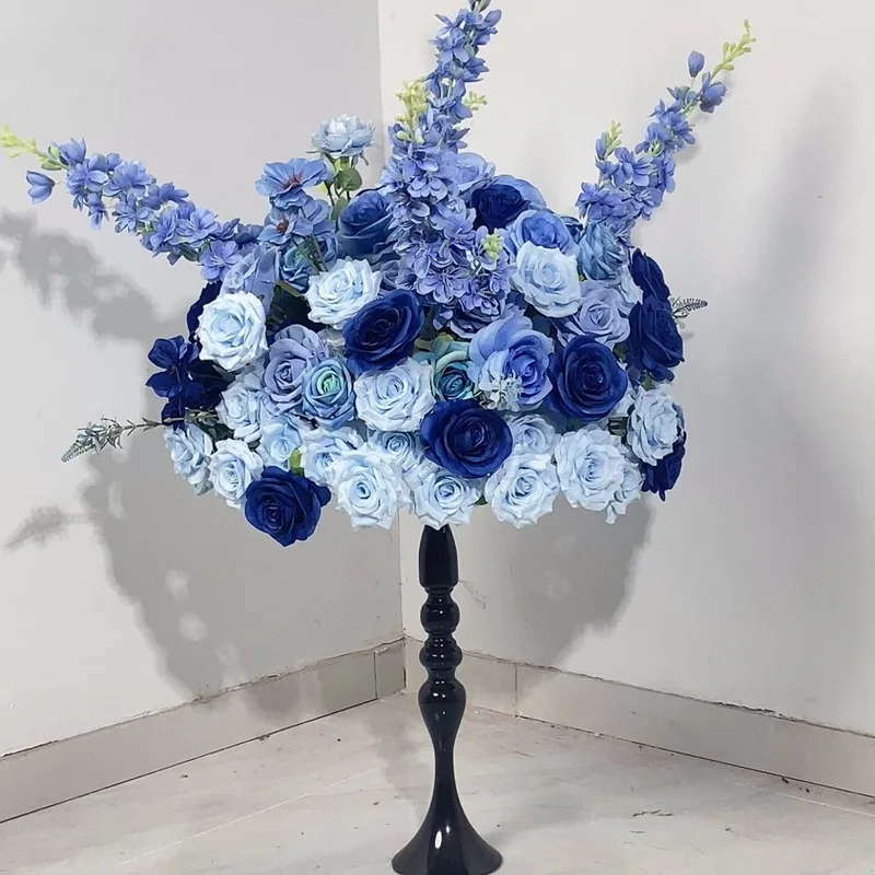 الأزرق/الأزرق الداكن تشكيلة زهور بنية صفير زهور الورد الزفاف خلفية ديكور المرحلة الطابق زهرة صف حفلة الحدث الدعائم