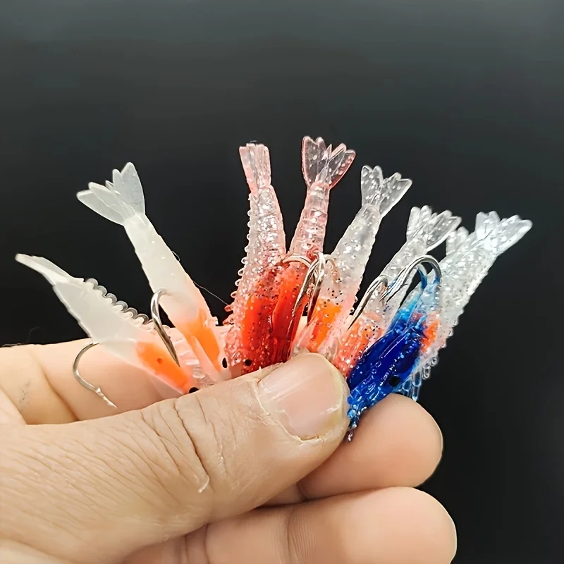 8 قطع مع صندوق T Luya المضيء مع خطاف نابض بالحياة، طُعم صغير من الروبيان المزيف لصيد الأسماك. 6 سنتيمتر/2.8 جرام شكل لينة الجسم الرصاص الروبيان الطعم