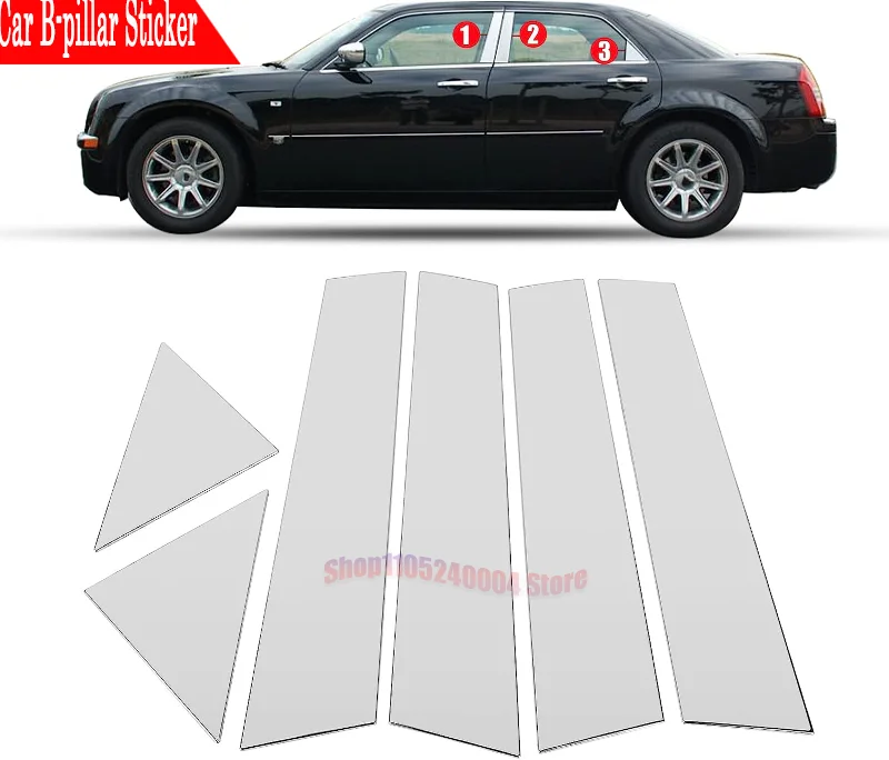 6PCS High Quality Chrome Car Door Window Pillar Posts Cover Trim For Chrysler 300 300C For Dodge Magnum 2005-2010 Accessories