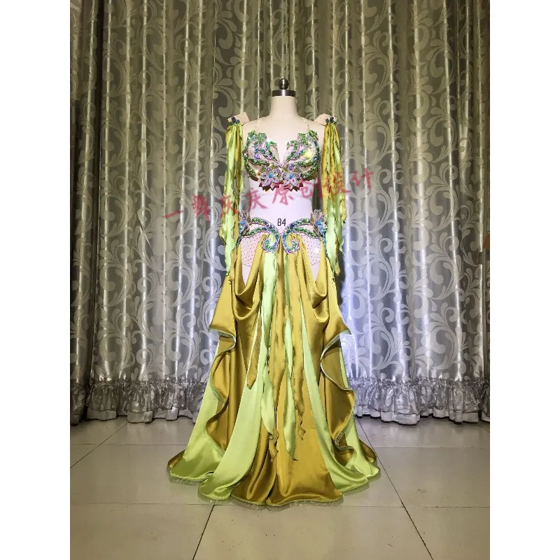 Customized Belly Dance Costumes Heavy Industry Performance Clothes Elegant Two-color Bra Large Swing Skirt Belly DancewearY081