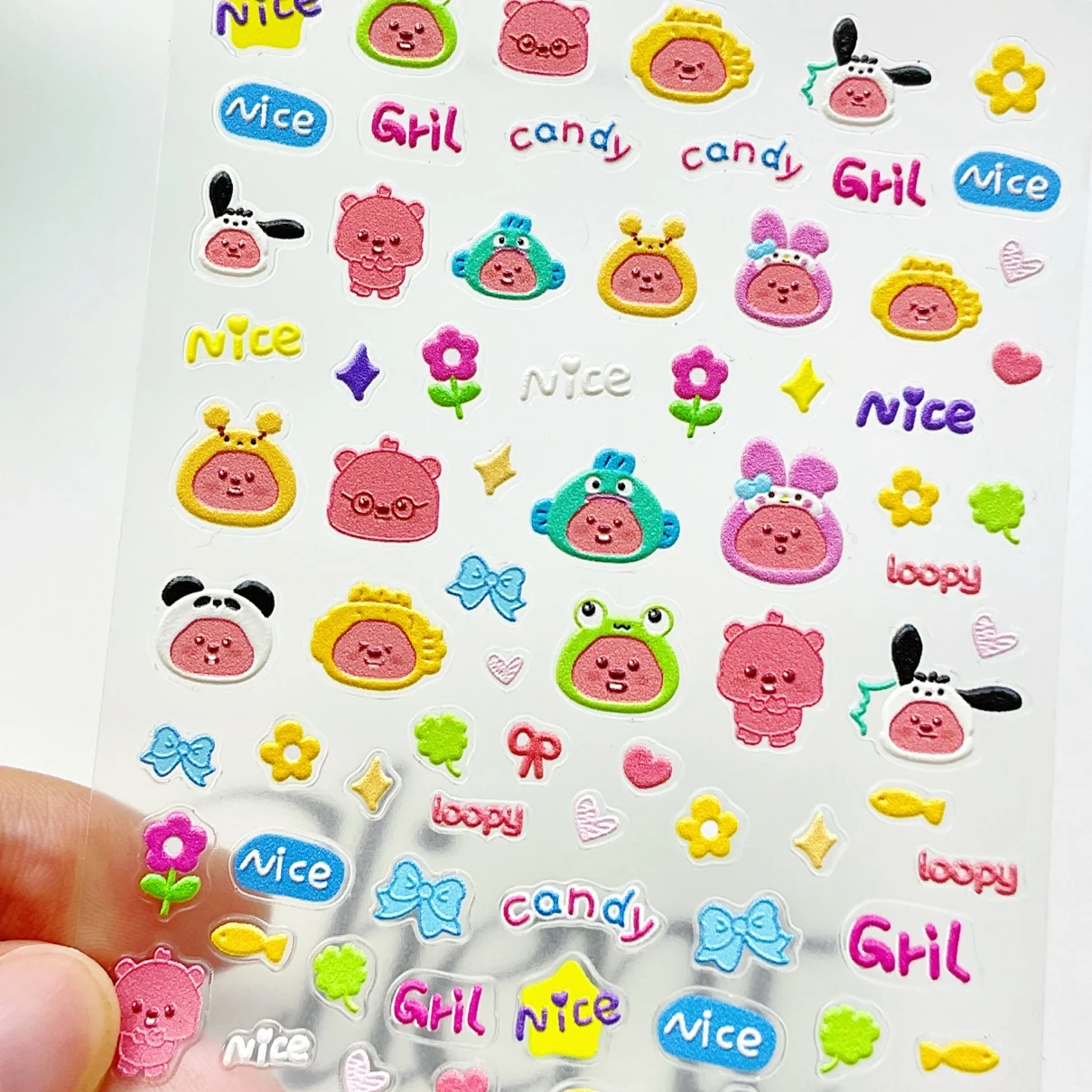 Stiker kuku ponsel kartun lucu, stiker kuku bantuan tiga dimensi loopy Beaver Ruby 1 lembar