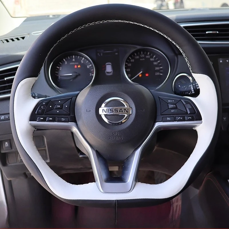

Hand Stitched non-slip black white genuine Leather Car Steering Wheel Cover For Nissan X-Trail Qashqai Rogue (Sport) 2017-2019