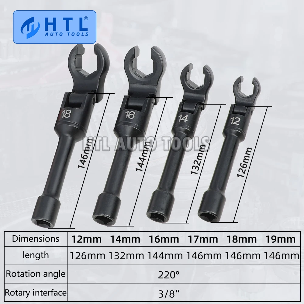 6 Pcs 12mm-19 mm Long Flex Head Crows Foot Line Wrench Set 3/8\