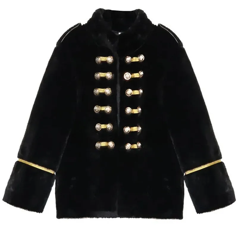 

Fashion Jacket Women Button Decoration Casual Black Chaquetas Invierno Mujer Loose Stand Collar Patchwork Outerwear