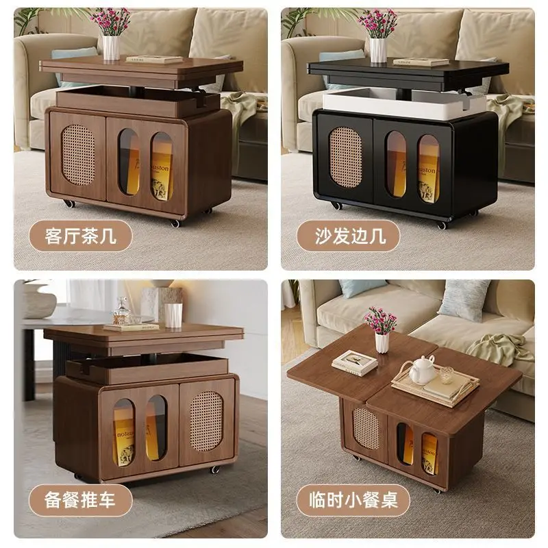 عربة طعام متنقلة قابلة للطي من الخشب الصلب لرفع القهوة والشاي والشاي متعددة الوظائف وغرفة معيشة مزدوجة الأغراض #3