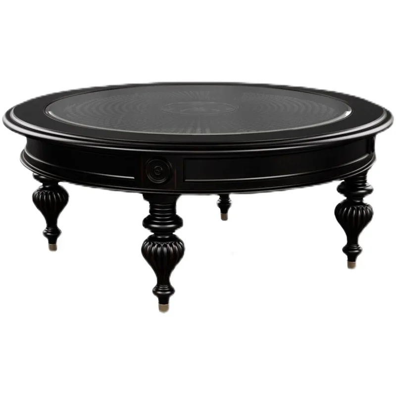 

Retro Coffee Table Solid Wood round French Carved Living Room Tea Table Coffee Table Black