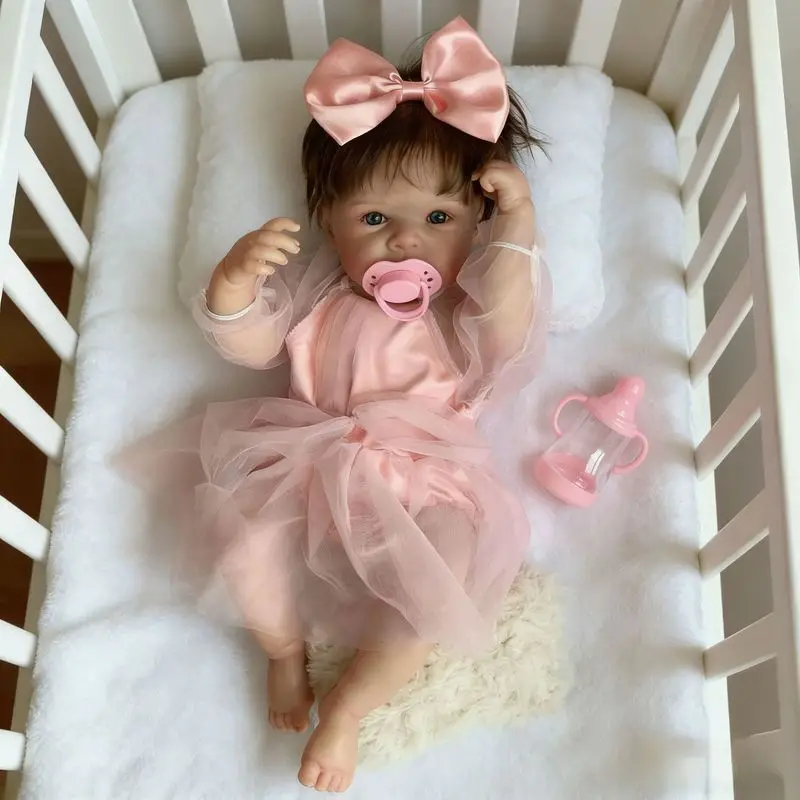 

Generic Reborn Baby Doll 18 Inch 3D Full Soft Vinyl Painted Lifelike Newborn Toy With Pacifier For Pretend Play Comforting