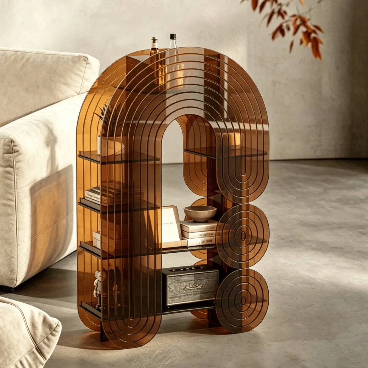 Italian minimalist creative acrylic fireplace, porch cabinet, magazine, bookshelf, living room decoration