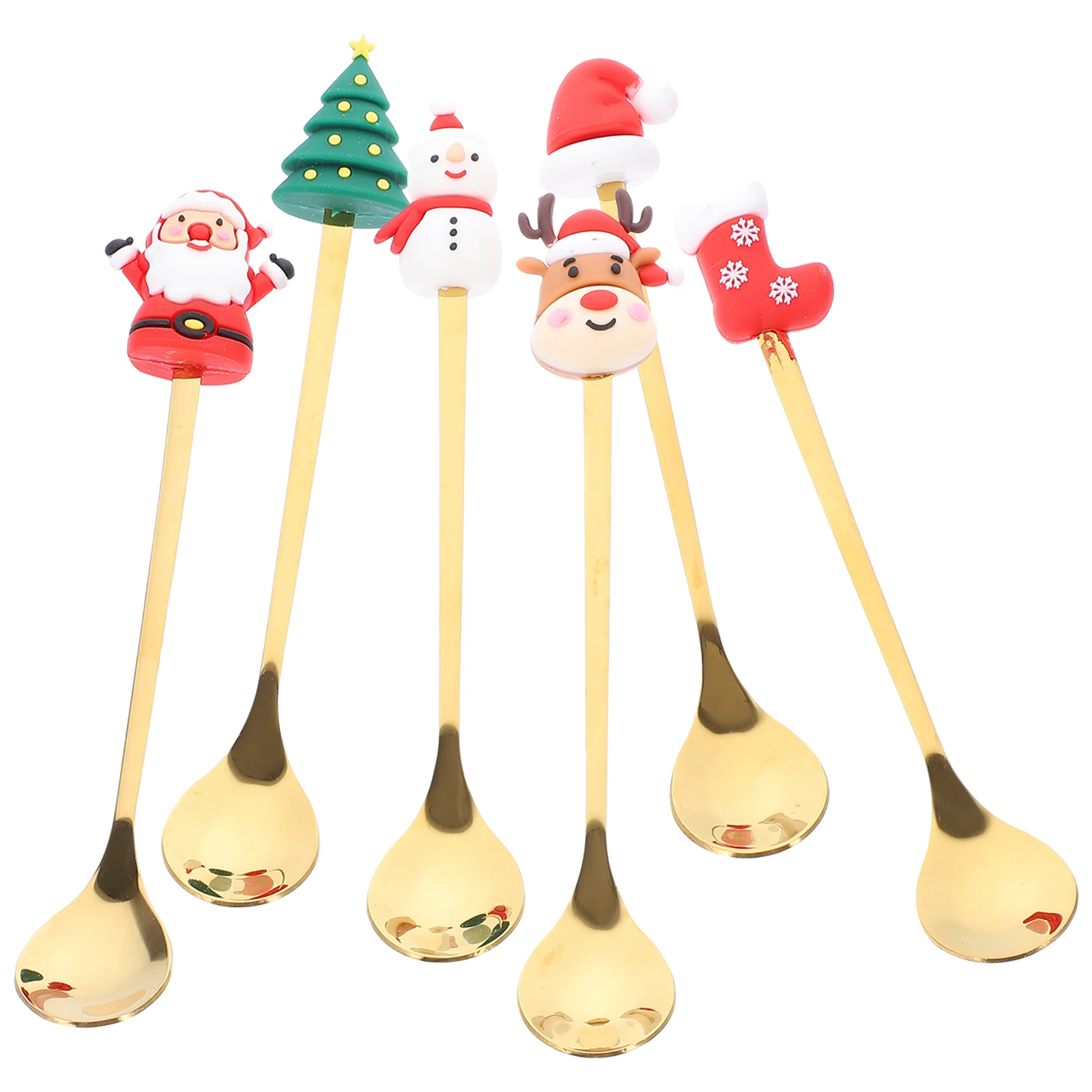 

6 Pcs Christmas Dessert Spoon Set Spoons Merry Disposable Small Coffee Teaspoons Stainless Steel Mini Elder Stir