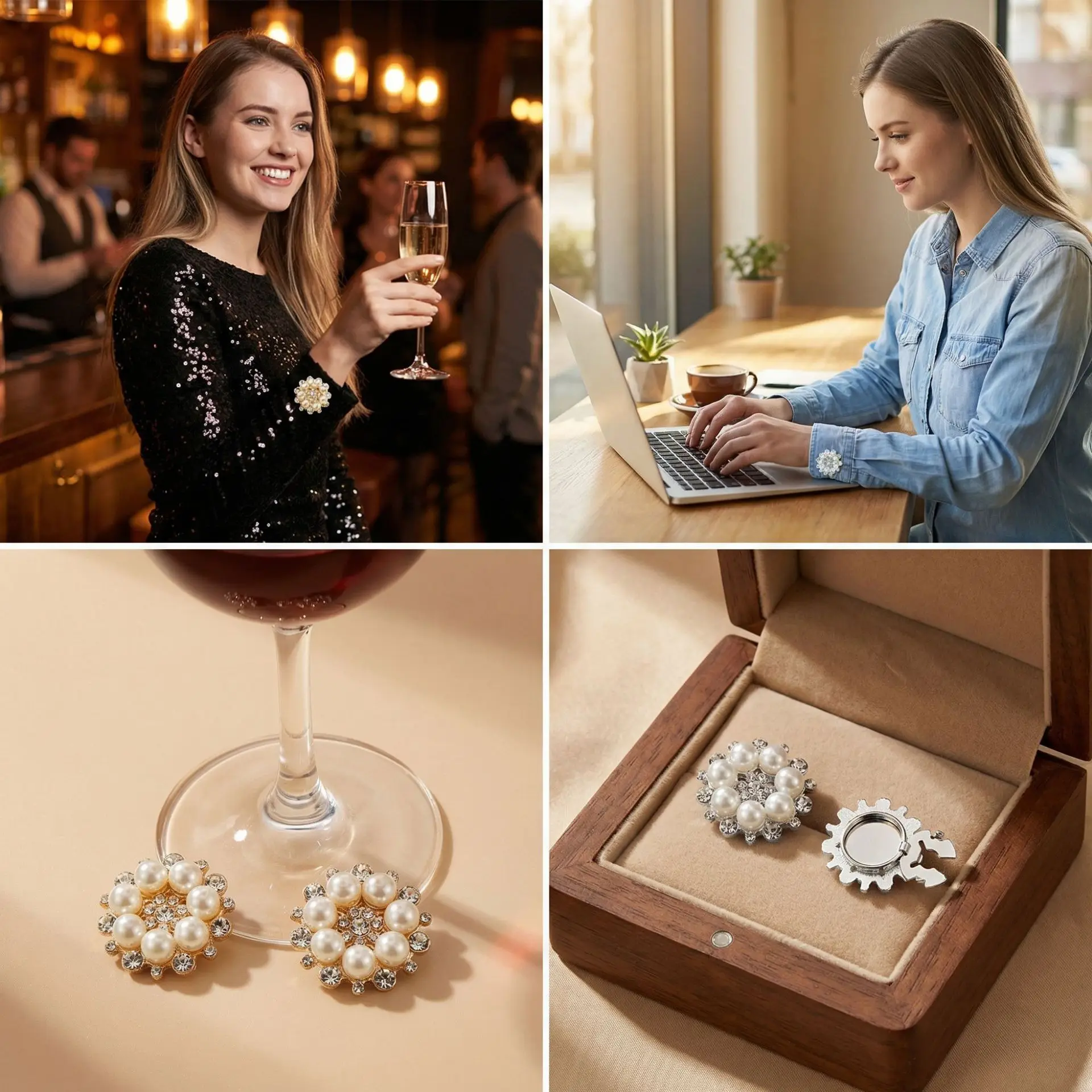 

1pcs Pure Copper Rhinestone Round Mini Decorative Buckle, Simple Shirt Decoration Accessory Detachable Clip Cufflink,