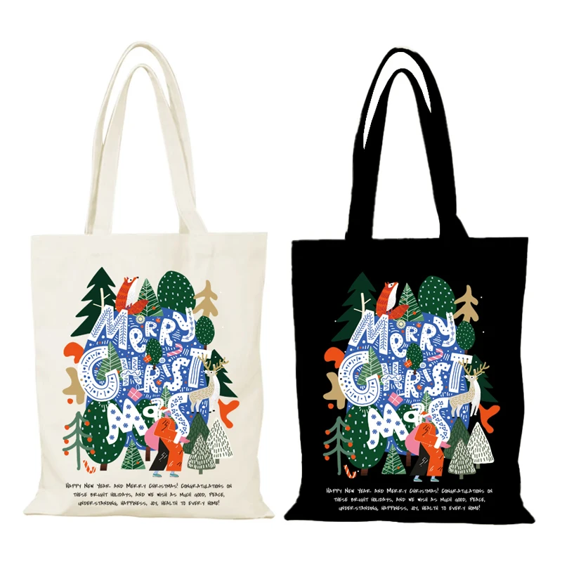 Canvas Bag Merry Christmas Handbags Cartoon New Year Gift Cloth Bags the Tote Bag Woman Women's Eco Shopper Shopping Handbag Man