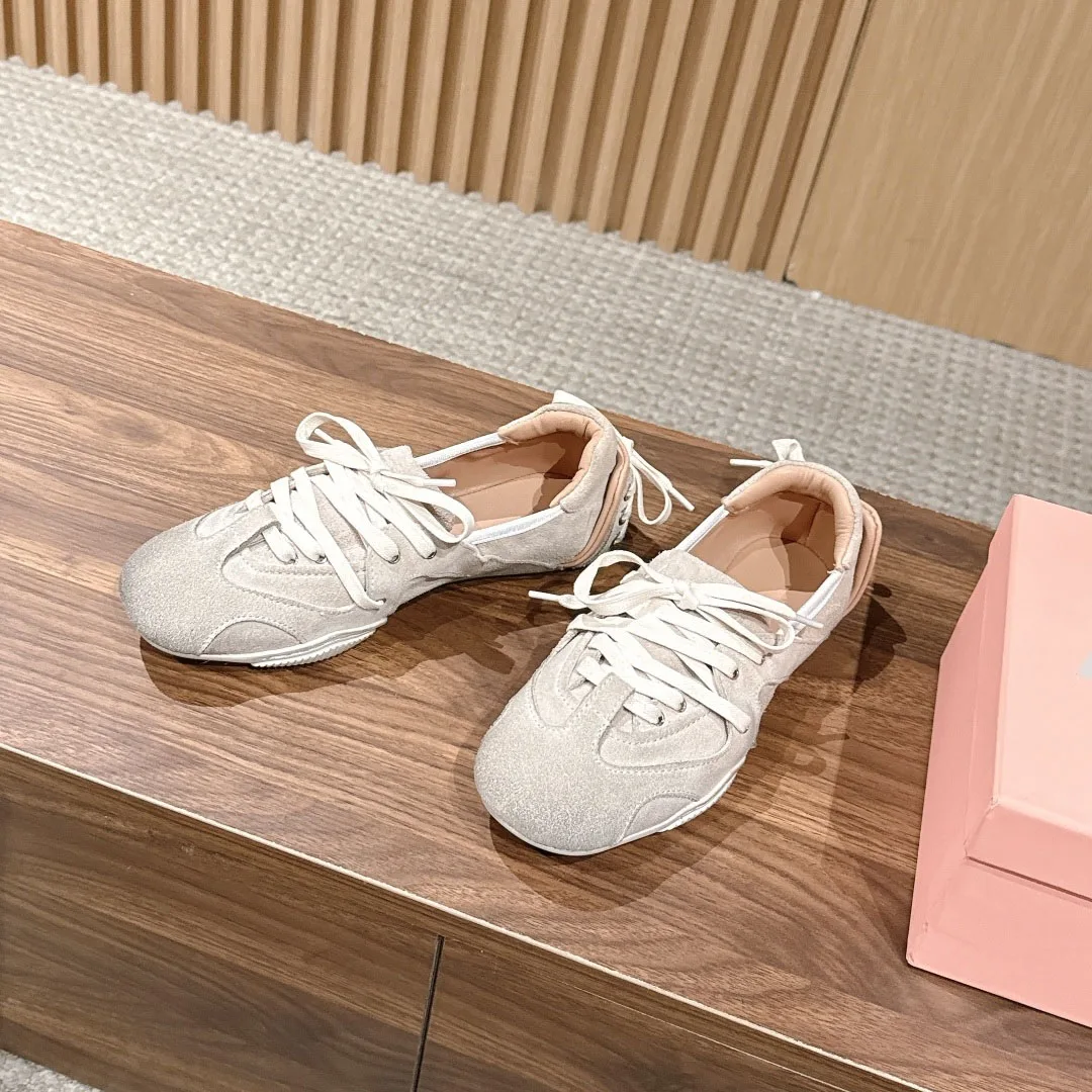 

Women's Ballerina Lace-up Sneakers Ballet-inspired Sneakers Suede Ballet Flats Shoes