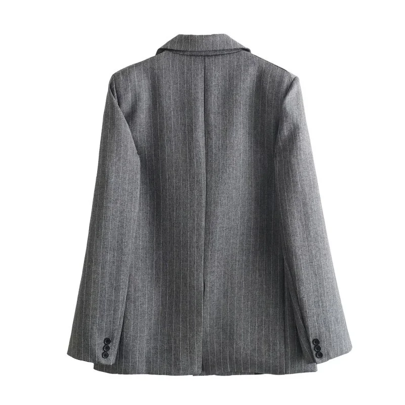 Versatile Dark Grey Striped Blazer Women Spring Casual Loose Blazer For Work Office Daily Wear Fashion Suit Jacket Outfit