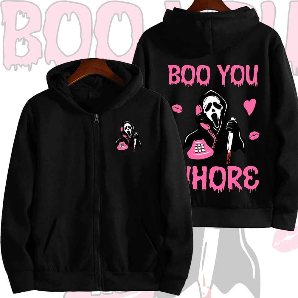Мужская толстовка на молнии с мультяшным аниме-принтом Ghostface, новинка 2026 года, повседневная женская толстовка, весенне-осенняя милая парная куртка-пальто