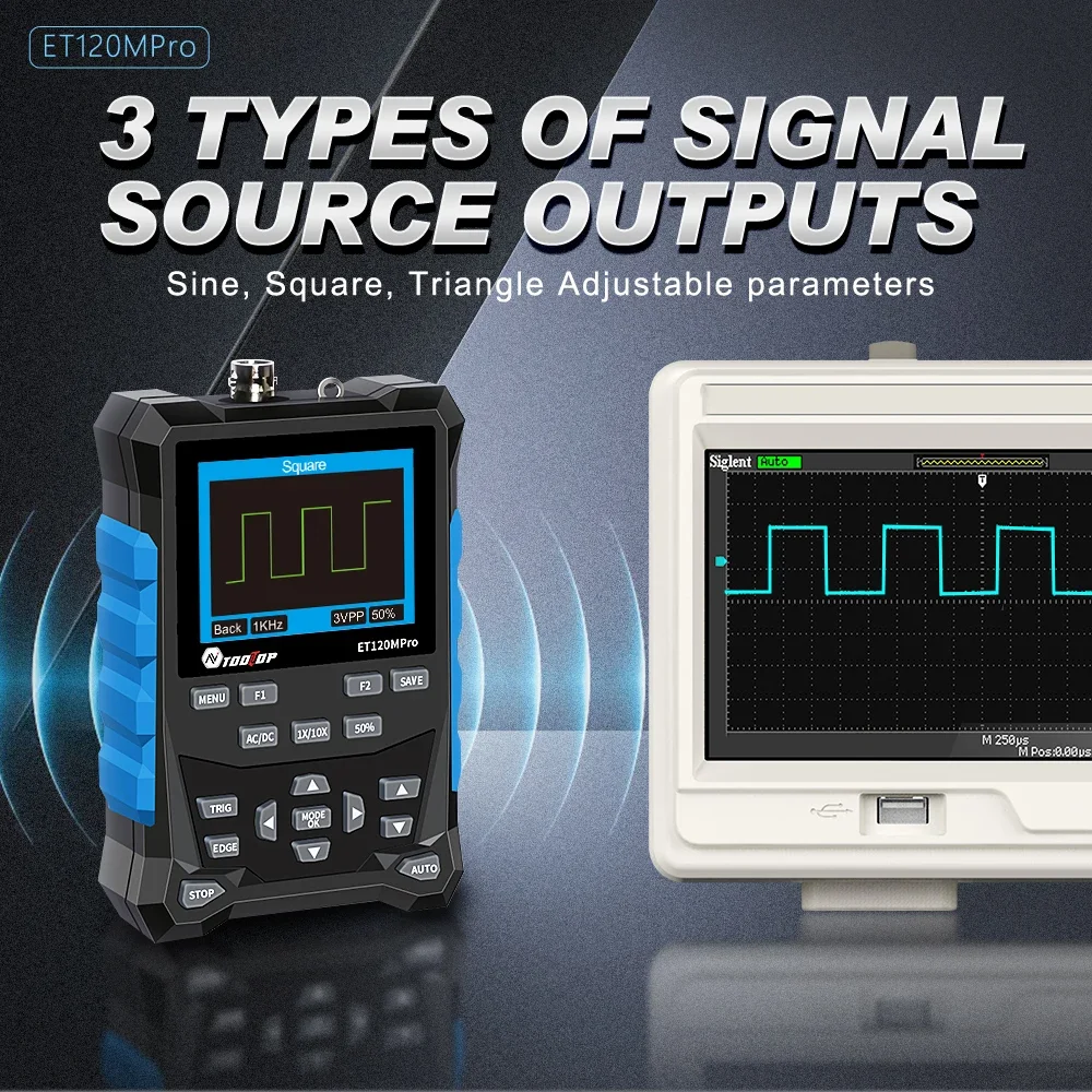 TOOLTOP ET120MPro oscyloskop cyfrowy źródło sygnału 2-w-1 500 MS/s 120MHz przenośny samochodowy oscyloskop samochodowy diagnostyka narzędzia