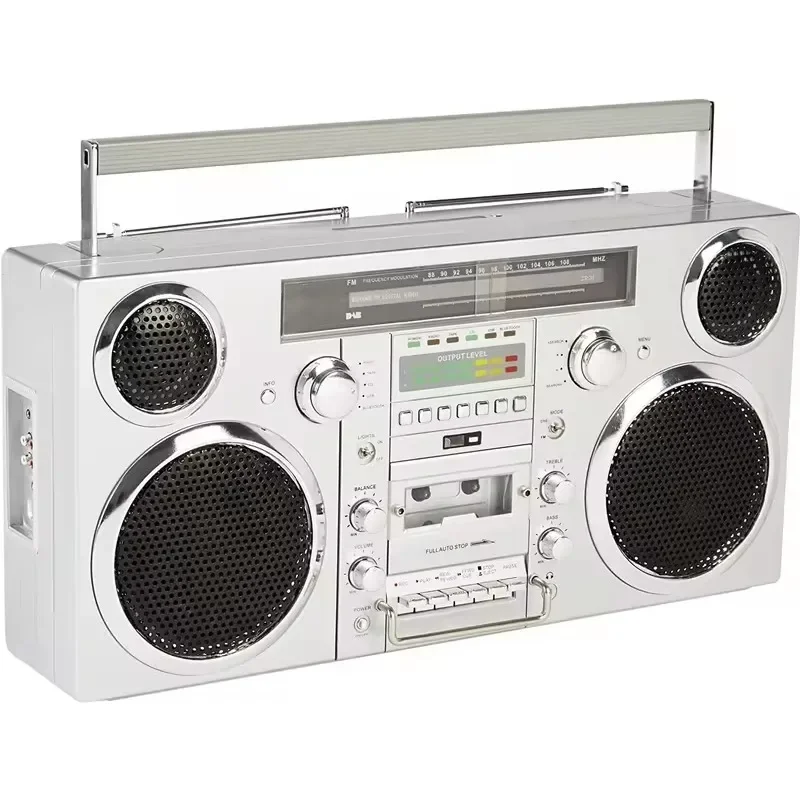 Portable Boombox - CD Player, Cassette Player, FM Radio, USB, Wireless Bluetooth Speaker