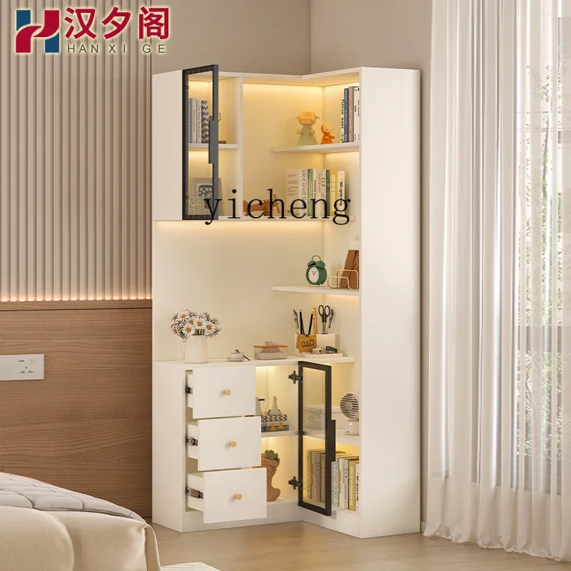 Cream Corner Cabinet Shelf Combination Triangle Corner Corner Dust-proof Bookcase