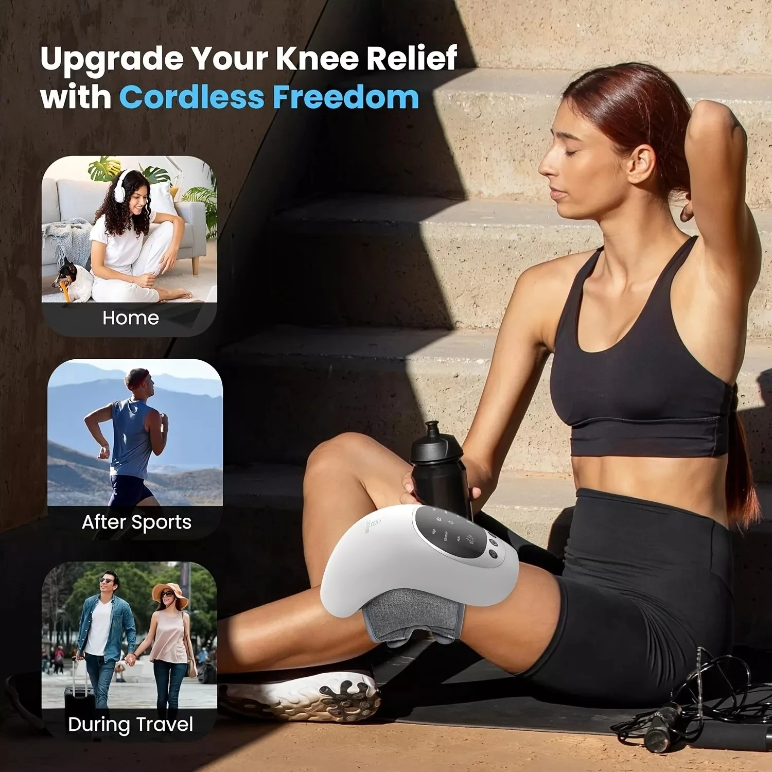 Cordless Knee Massager with Heat and Red Light Therapy, Heated Knee Massager for Pain Relief, Vibration Therapy Tool