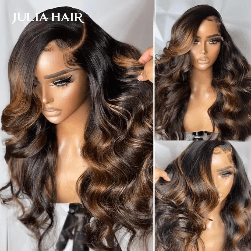 Julia Hair Bye Bye Knots Wig 7x5 Lace Balayage Body Wave Glueless Wig Invisible Knots 150% Glueless Human Hair Wig Ready to Wear