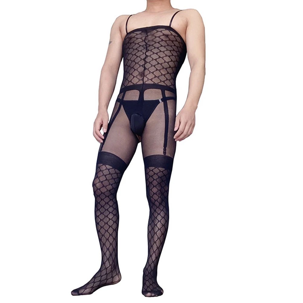 Sexy Men's Exotic Leotard Body Stockings Breathable Mesh Open Crotch Slimming Underwear Nightwear Man Bodysuit