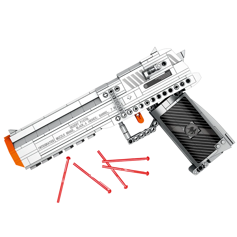 Blocos de Montar Desert Eagle Pistol 356PCS para Amigo, Modelo de Arma que Dispara, Brinquedos da Série Militar, Presente de Aniversário