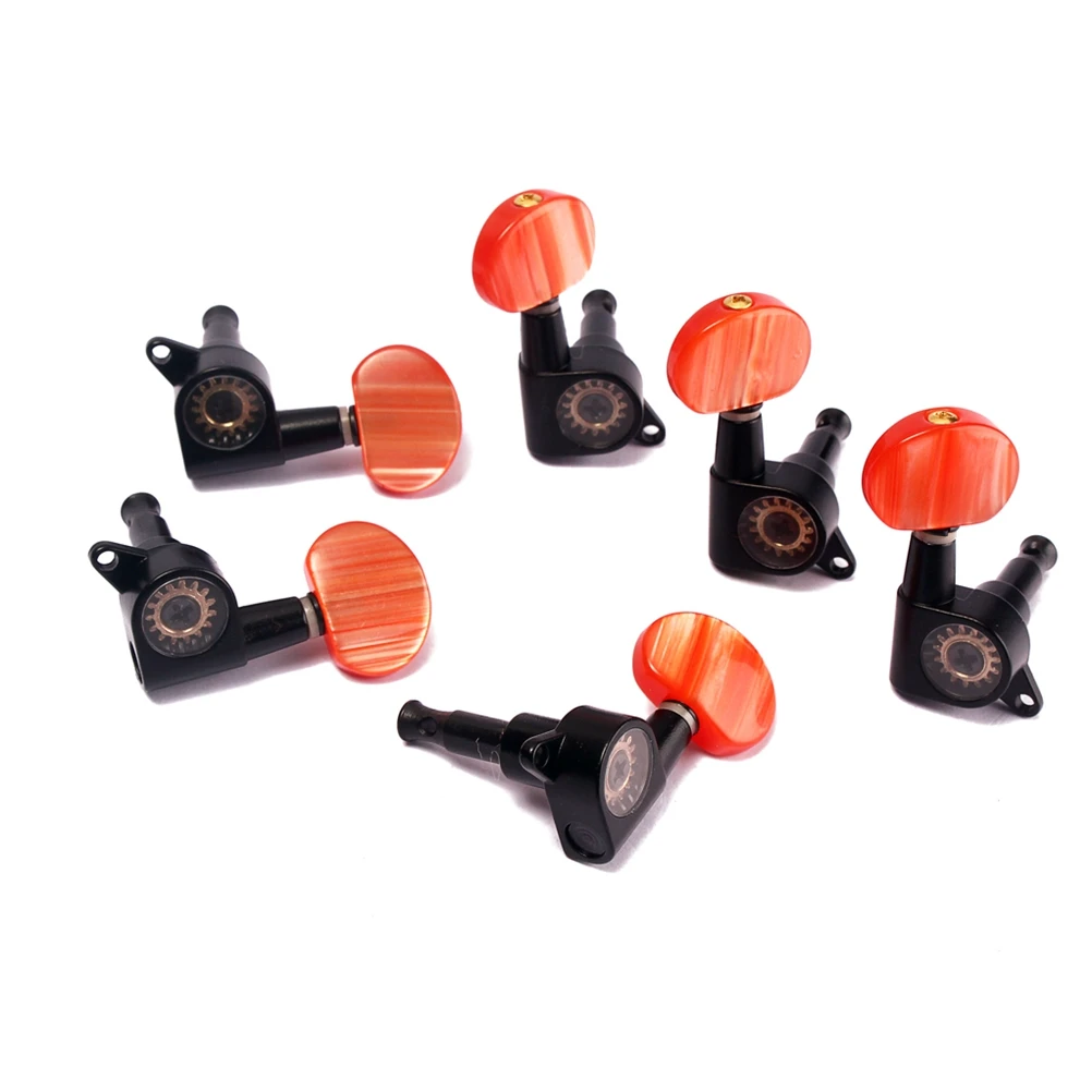 

6 pcs Sealed Tuners Replacement Electric Machine Heads 3 Left 3 Right Red Plastic Buttons Durable Metal Red Color