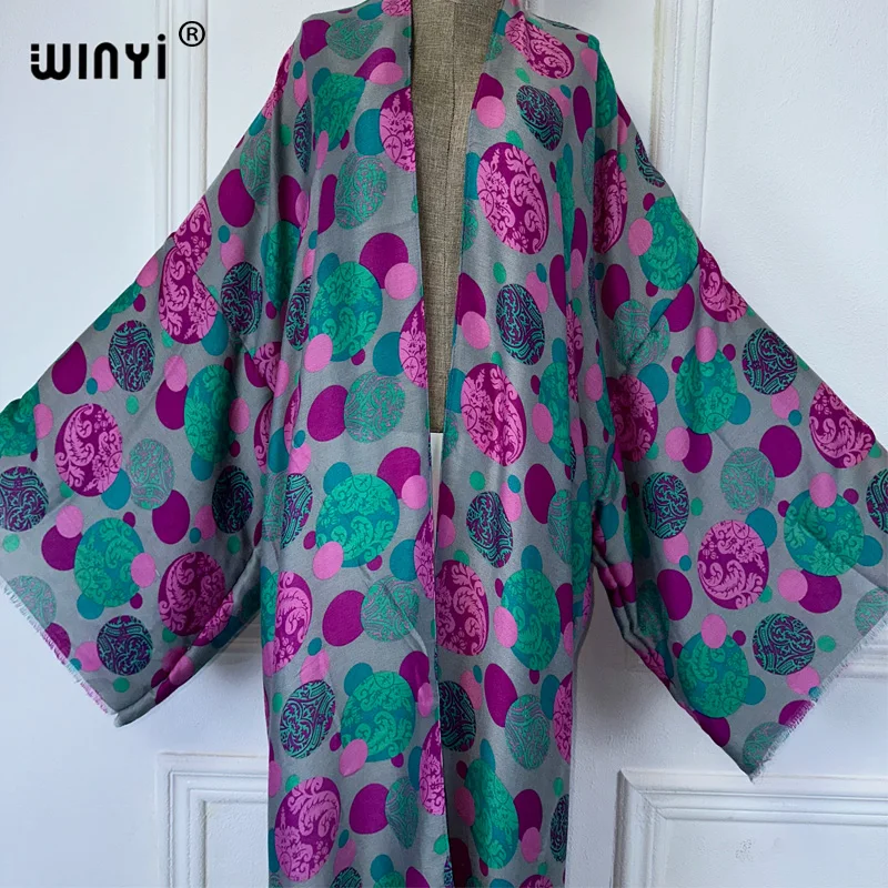 WINYI kimono Bohemia kardigan cetak abaya dubai mewah elegan pakaian pantai menutupi seksi gaun perasaan katun wanita abaya