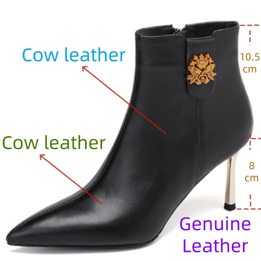【JOCHEBED HU】Handmade Genuine Leather Women Elegant Point Short Boots Female Autumn Winter Shoes Party Shoes 33-40