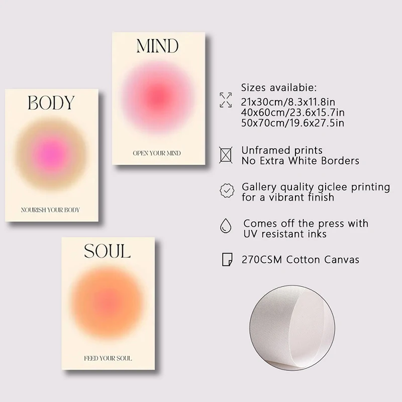 3pcs Color Gradient 3 Continuous Canvas Poster Core Living Room Wall Decoration Painting Wall Art Living Room Bedroom Decoration