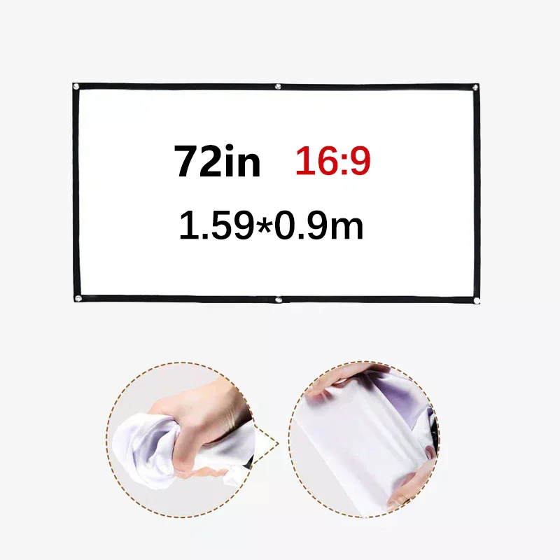 16:9 Portable Projector Screen Simple Projector Curtain 60/72/84/100/120 Inch HD Display Screen For Home Cinema Theater Movie