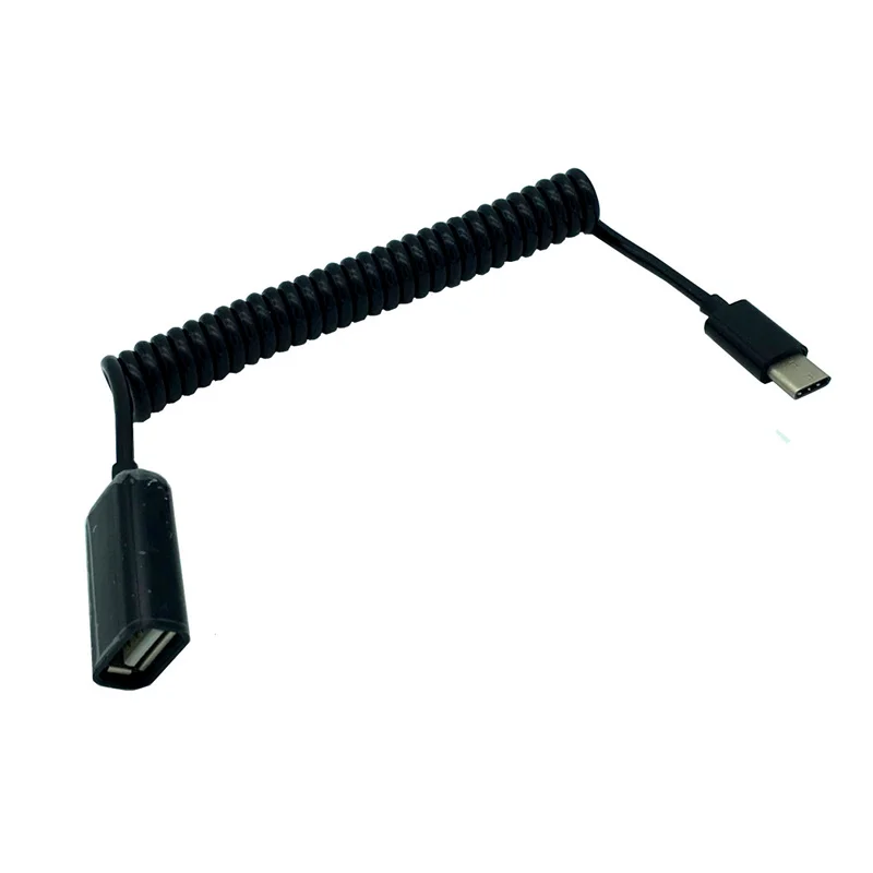 USB 2.0 Female to Type-C Male   Port Tpye-c USB2.0 OTG Spring Spiral Coiled Cable Retractable Transmission Cable