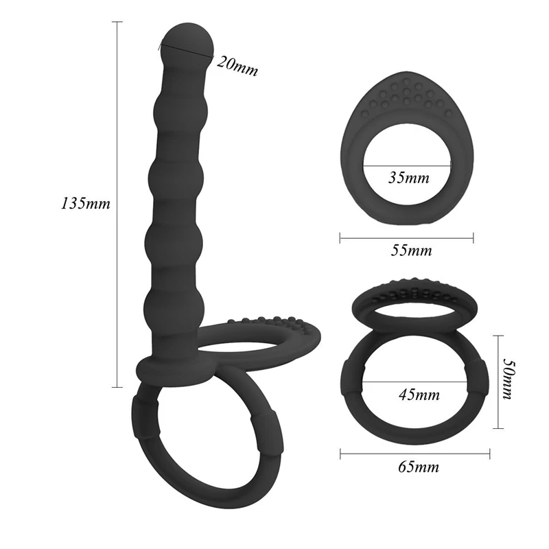 Double Penetration Dildo Rings Strap On Penis Delayed Ejaculation Anal Beads Butt Anus Vaginal Massager Sex Toys For Men Couples